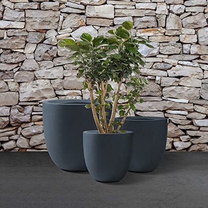Kante Set of 3 Charcoal Concrete Curved Planters 20" 16.5" 13.3" Dia - color: Charcoal, size: 20.1"d + 16.5"d + 13.4"d