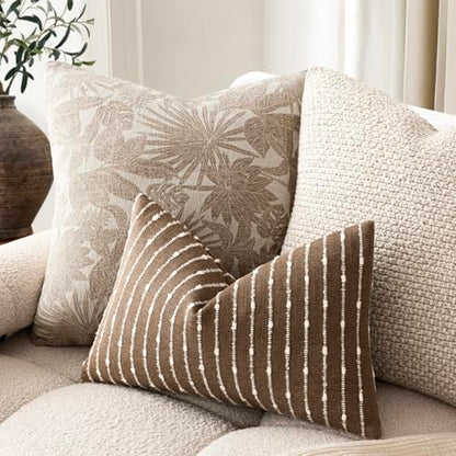 Foindtower Boho Striped Boucle Lumbar Throw Pillow Covers 12x20 Inch Brown - color: Brown, size: 20" x 12" (Pack of 2)