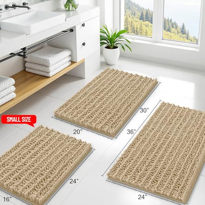 Smiry Bathroom Rugs 50X30, Extra Soft Rubber Backing Chenille Bath Mats - color: Beige, size: 50'' X 30''