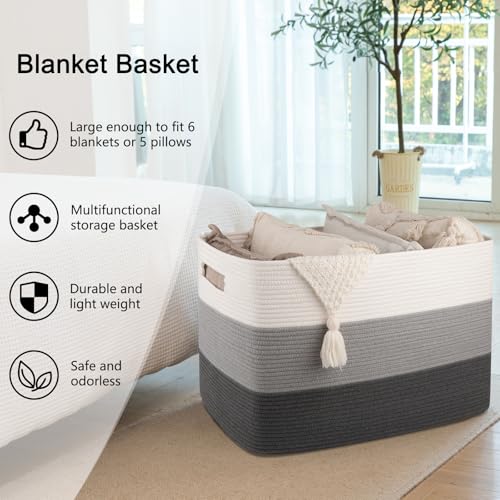 OIAHOMY 108L Extra Large Blanket Basket Dog Toy Basket radient Dark Grey - color: Gradient Dark Grey