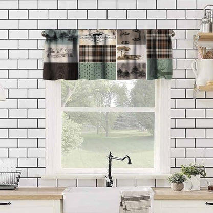 Rustic Lodge Window Valance Retro Bear Deer Country Farmhouse Buffalo Plaid Short Curtains Rod Pocket Drapes Dining Room Bedroom Kitchen Living Room Office Drapes, 54x18in - color: Style-16, size: 54"W x 18"L (Pack of 1)