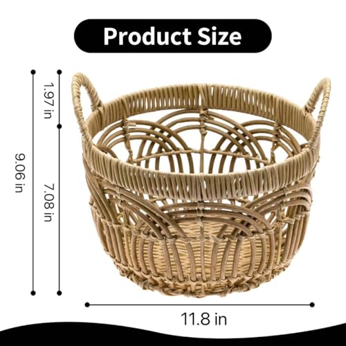 Handmade Woven Round Plastic Basket with Handle - Home Organizing, Storage Baskets, Shelf Basket, Cloth Storage, Toy Storage, Decorative Storage - Large
