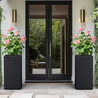 Kante Large Column Square Black Concrete Planter 27.6" H, Outdoor - color: Black, size: 27.6" H