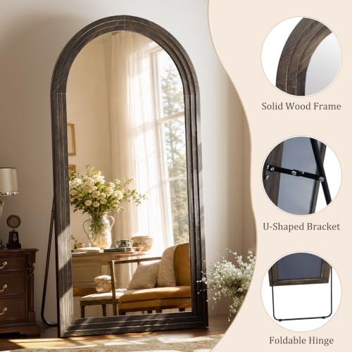 81"x41" Arched Full Length Mirror with Solid Wood Frame, Brown - color: Dark Brown, size: 81"L x 41"W