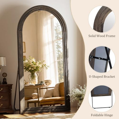 81"x41" Arched Full Length Mirror with Solid Wood Frame, Brown - color: Dark Brown, size: 81"L x 41"W