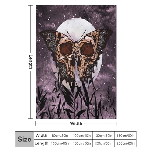Death Moth Blanket, Boho Gothic Skull Moth Purple Starry Plant Full Moon Mysterious Witchy Throw Blanket for Couch Sofa Office Bed Travelling Bed Throws, 30"x40" - color: Death Moth, size: 30"x40"