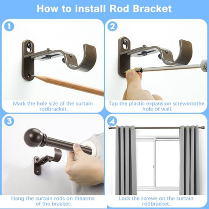 Curtain Rods for Windows 16-48", 1 In Brown Curtain Rod, 2 Pack - color: Brown, size: 48" - 1'' rod - 2 Pack