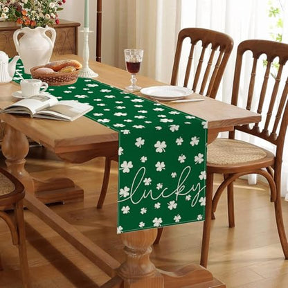 ONFAON St Patricks Day Table Runner 13 x 72 Inch,Green Lucky Shamrock Seasonal Spring Holiday Table Decorations Home Party Kitchen Dining Table Decor - size: St Patricks 02