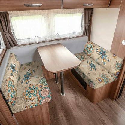 Boho Dragonfly Mandala Print 2 Pcs RV Dinette Cushion Covers Anti-Slip Camper Cushion Slipcover Washable RV Couch Cover Sofa Slipover for Travel Trailer Couch - color: Boho Dragonfly Mandala