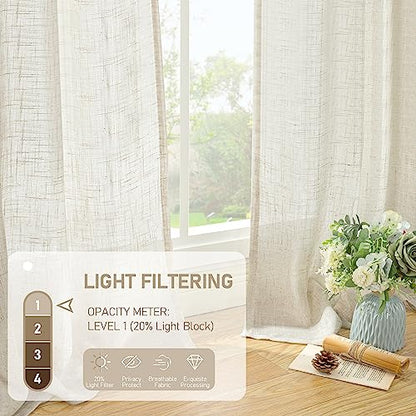 LAMIT Short Kitchen Window Semi Sheer Linen Curtains Over Sink 34x36 Inch - color: Natural, size: 34"W x 36"L (Pack of 2)