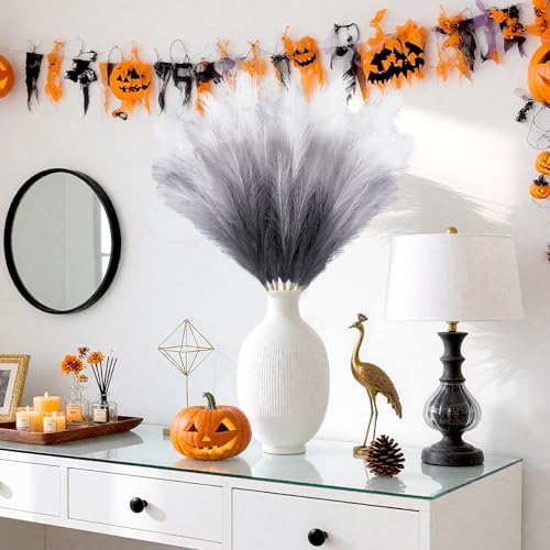 8 Pcs 35.4" Black Gradient Faux Pampas Grass, Tall Pampas Grass Vase Filler - color: Black, size: 35.4inch-8Pcs
