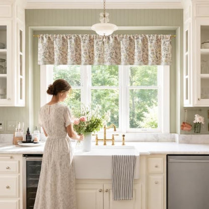 jinchan Maia Floral Linen Double Layer Valance 16 Inch 1 Panel Pink - color: Maia Pink on Linen, size: 50"W x 16"L (Pack of 1)