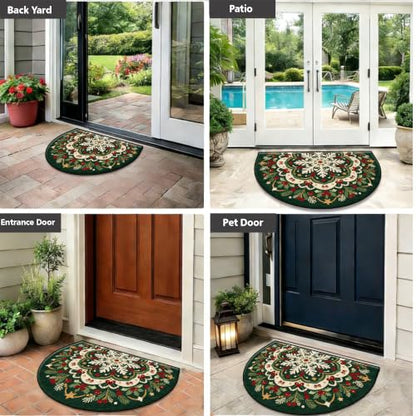 Christmas Half Round Door Mat 24"x36", Non-Slip Indoor Entryway Rug - color: Multicolor-10