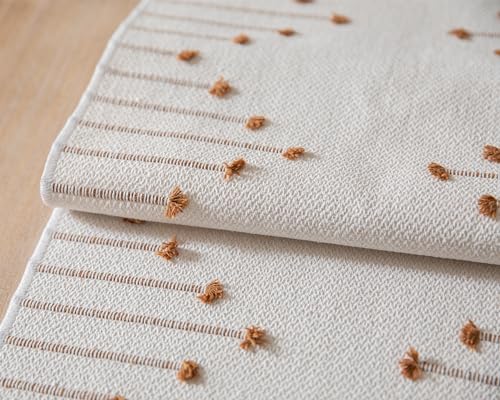 Caflife Brown Beige Cotton Linen Rustic Boho Table Runner 13x48 Inch Long - color: Brown Beige, size: 13x48Inch