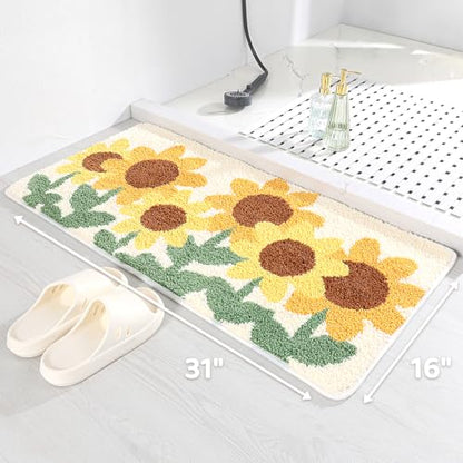 Molesun Sunflowers Bath Mat 16x31, Soft Absorbent Microfiber Bath Rugs - color: Sunflowers, size: 16" x 31"