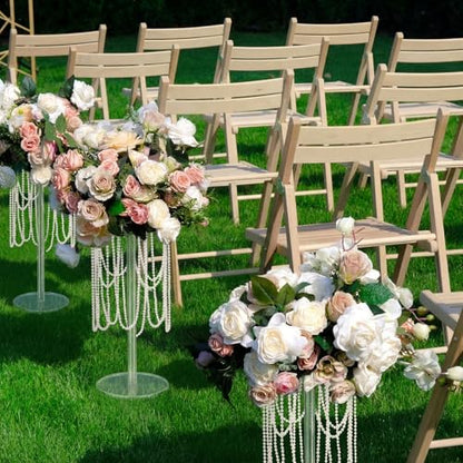 Amyhill 10 Pcs Tall Vases Wedding Centerpiece for Tables 23.6'' Acrylic Wedding Flower Stand Flower Vase Floral Stand with Pearl Chain for Reception Dinner Tables Party Ceremony Birthday Event Decor