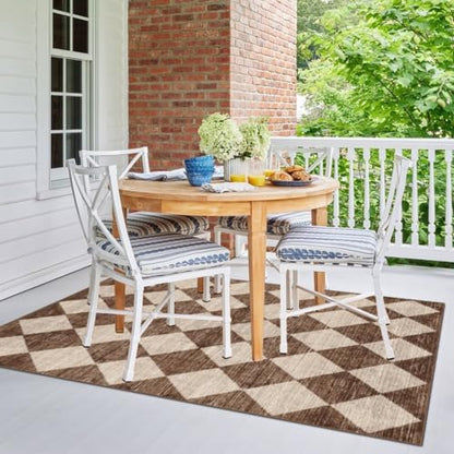 4x6 Covered Outdoor Patio Rug - Brown Beige Checkered Entry Rug - color: Diamond - Brown Beige, size: 4' x 6' (Rectangular)
