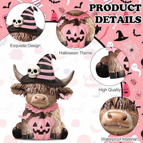 Karenhi 2 Pcs Pink Halloween Cow Figurines Resin Statues Tabletop Desk - style: Pink Ghost