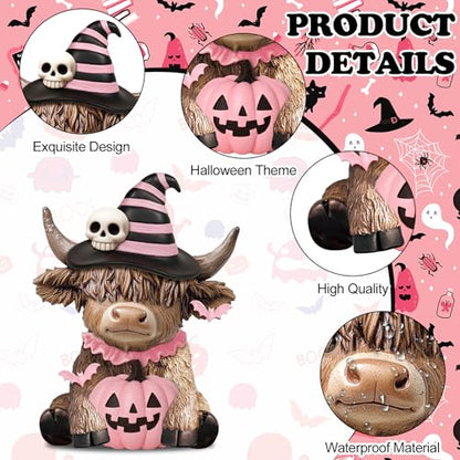 Karenhi 2 Pcs Pink Halloween Cow Figurines Resin Statues Tabletop Desk - style: Pink Ghost