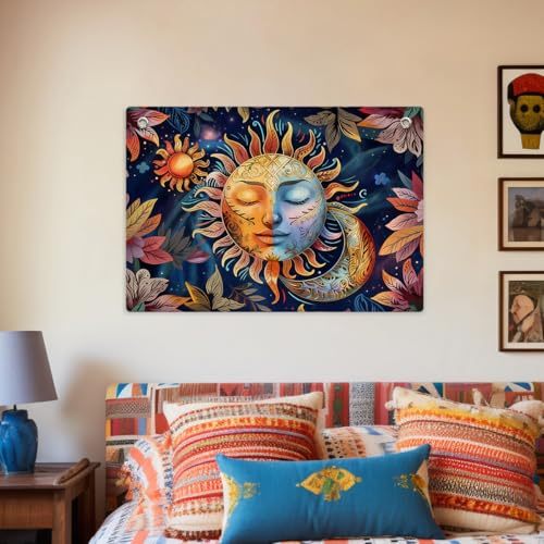 Hippie Sun and Moon Tapestry Banner Flag Wall Hanging for Bedroom Aesthetic - color: Multi 0665