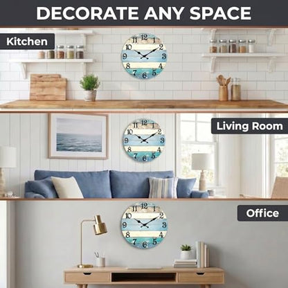 ArtSocket Round Wall Clock Silent Non-Ticking 8", Beach Coastal - color: Geometric Modern Abstract, size: 8in