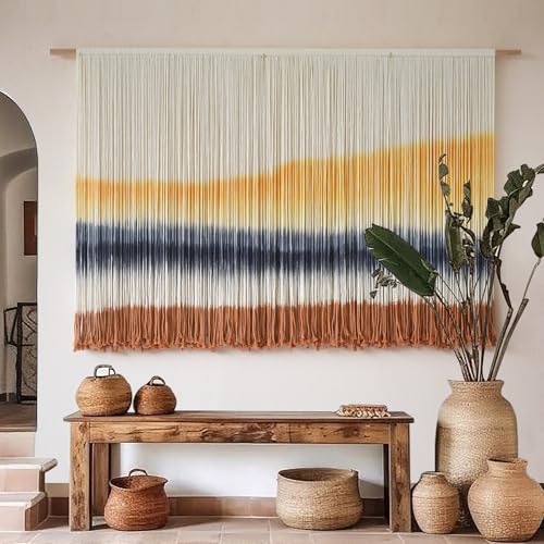 Flber Macrame Wall Hanging Extra Large Dip Dye Boho Wall Decor 57" W*35" L - color: Yellow1