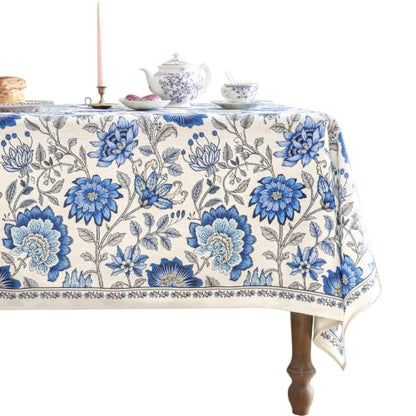 ISAENNE Designer French Linen Rectangular Tablecloth,102"x63"-Blanch - color: Blanch, size: 102" x 63" (Rectangular)