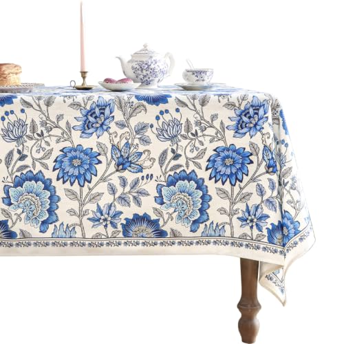 ISAENNE Designer French Linen Rectangular Tablecloth,87"x55"-Blanch - color: Blanch, size: 87" x 55" (Rectangular)