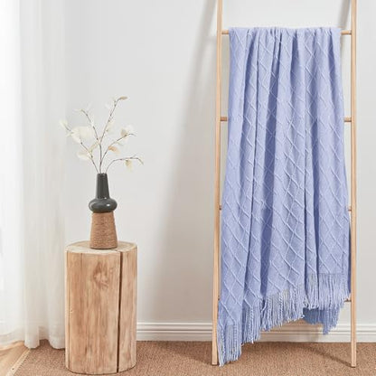 inhand Ashley Blue Knitted Throw Blanket for Couch and Bed, 50"x60" - color: Ashley Blue, size: 50"x60"