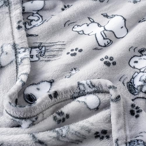 Berkshire Blanket Peanuts® VelvetLoft® Cute Character Snoopy Plush Throw Blanket,Peanuts Poses and Paws Grey,Throw 55 in x 70 in (Official Peanuts® Product) - color: Peanuts Poses and Paws Grey, size: Throw (55 in x 70 in)