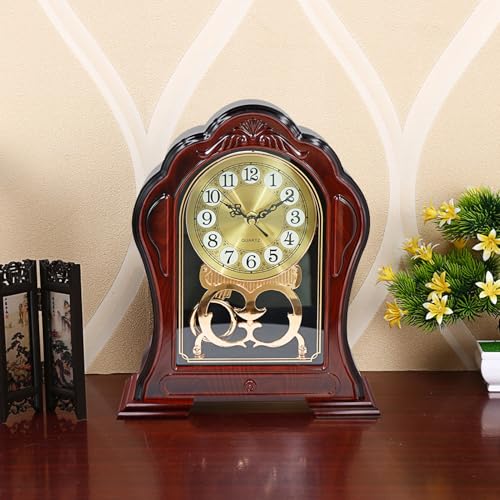 Antique Mantel Clock with Pendulum, Battery Operated(9.64" x 11.02") - color: Dark Brown