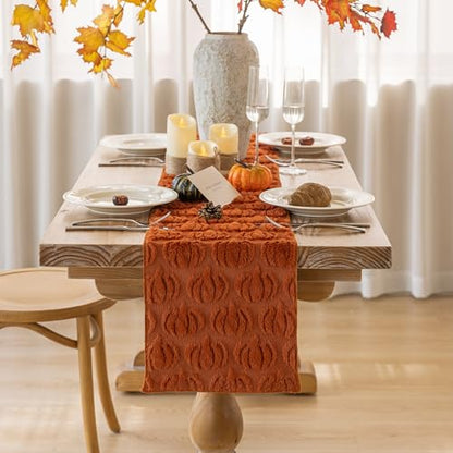 Keketoarrange Fall Table Runner Rust Terracotta Soft Plush Faux Fur Velvet Pumpkin Autumn Harvest Cloth Dining Centerpiece Thanksgiving Decor for Home Kitchen Decoration 13 x 48 Inch - size: 48"x13"