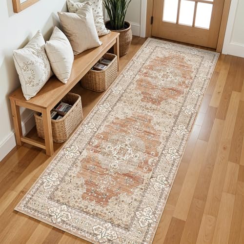 2x6 Washable Hallway Runner Rug - Non-Slip Throw Rugs Terracotta Beige - color: Brick/Terracotta, size: 2' x 6' (Rectangular)