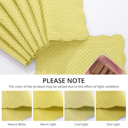HOMBYS Quilted Placemats Set of 6 Washable-13x18 inches Rectangular Placemats for Kitchen Table-100% Cotton Fabric Rectangular Table Mats, (Yellow) - color: Yellow