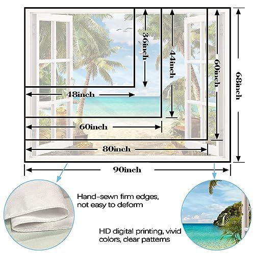 Leeisysme Beach Landscape Tapestry, Tropic Ocean Sea Island Palm Tree Seaside Tapestries for Living Room Summer Window Wall Hanging 60×80 Inch - color: Tree, size: 80"L x 60"W