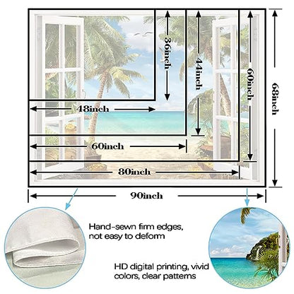 Leeisysme Beach Landscape Tapestry, Tropic Ocean Sea Island Palm Tree Seaside Tapestries for Living Room Summer Window Wall Hanging 60×80 Inch - color: Tree, size: 80"L x 60"W