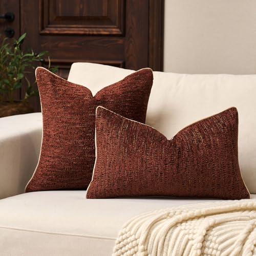 Yangest Chenille Pillow Cover 12 x 20 Inches, Thick Textured Rectangle Throw Pillow Cover Farmhouse Modern Soft Accent Couch Neutral Pillow Cover for Living Room Bedroom, Red - color: Red, size: 20" x 12" (Pack of 1)