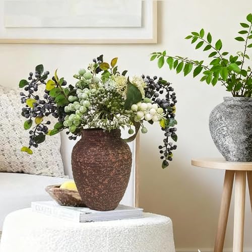 Ceramic Flower Vase, 7.4 Inch Rustic Farmhouse Pottery Decor - color: 205-2-7.4in