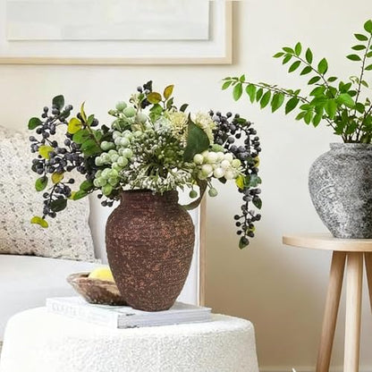 Ceramic Flower Vase, 7.4 Inch Rustic Farmhouse Pottery Decor - color: 205-2-7.4in