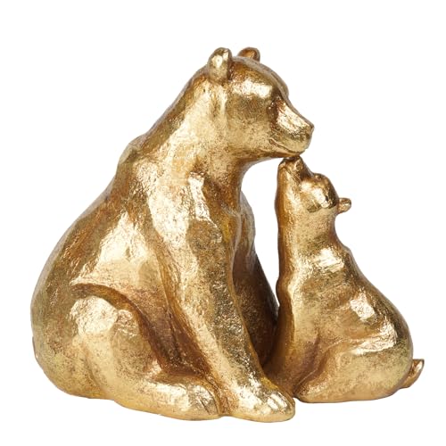 Guichifun Kissing Bear Statues Gold Mother and Baby Resin Figurines - color: Gold-bear