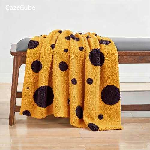 CozeCube Reversible Knit Throw Blanket, Yellow Black Polka Dot, 50"x60" - color: D-gold Yellow and Black, size: 50"x60"
