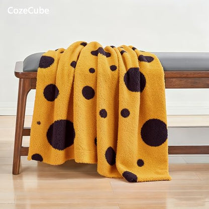 CozeCube Reversible Knit Throw Blanket, Yellow Black Polka Dot, 50"x60" - color: D-gold Yellow and Black, size: 50"x60"