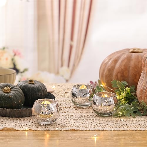 Volens Round Silver Votive Candle Holders, Mercury Glass Votives Set of 12 - color: Silver, size: 12 PACK
