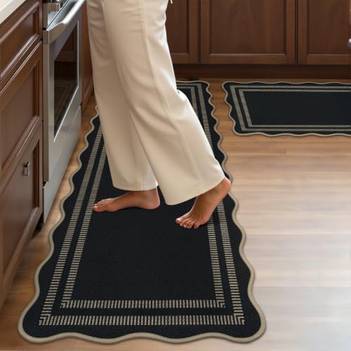 Kitchen Rugs Sets of 2 PCS, Non Slip Cushioned Rug for Kitchen Floor - color: Scalloped, size: 17.3"x30"+17.3"x47"