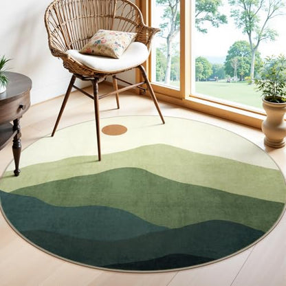 4ft Abstract Green Round Rug, Boho Mountain Circle Classroom Rugs - color: Green, size: 4' (Round)