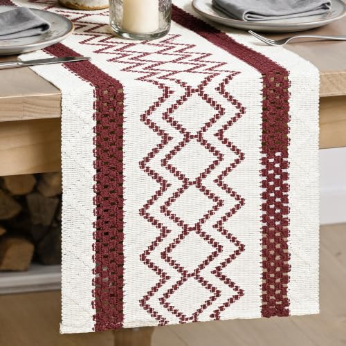 Artoid Mode Red Stripe Diamond Woven Table Runner 12x36 Inch - color: Red, size: 12" x 36", Table Runner