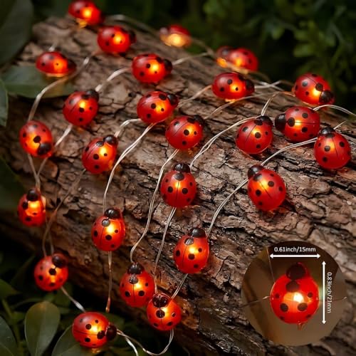 Ladybug String Lights 30LED 10FT - Battery Operated Garden Fairy Lights for Spring Decor, Kids Room, Outdoor Party & Good Luck Gift, Warm White - color: Ladybug