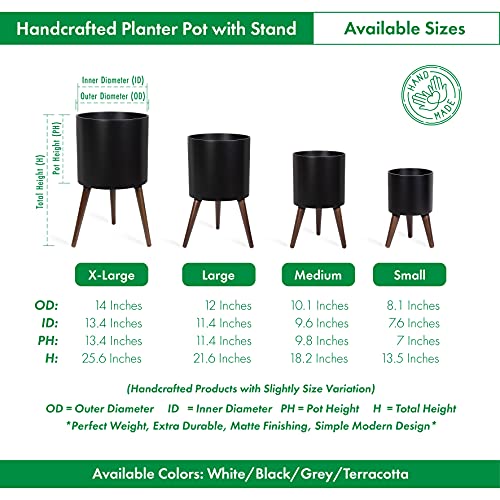D'vine Dev 10 Inch Planter Pot with Wood Stand, Black, 88-O-B-2 - color: Matte Black, size: Medium