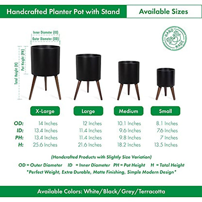 D'vine Dev 10 Inch Planter Pot with Wood Stand, Black, 88-O-B-2 - color: Matte Black, size: Medium