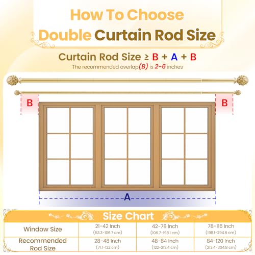 1" Gold Long Double Curtain Rod, 28 to 120 Inches - color: Gold, size: 28"-120"